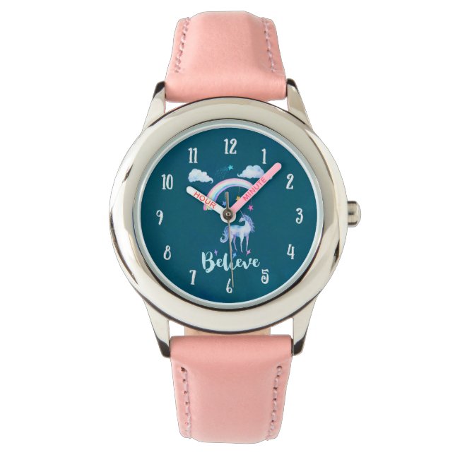 Montre Croire avec une licorne sous un arc-en-ciel (devant)