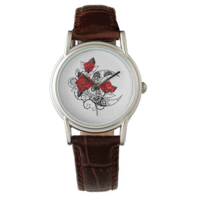 Montre Croissant mécanique avec roses rouges (devant)