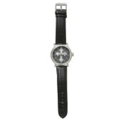 Montre Croix-chrétienne Argent fleuri sur noir (Plat)