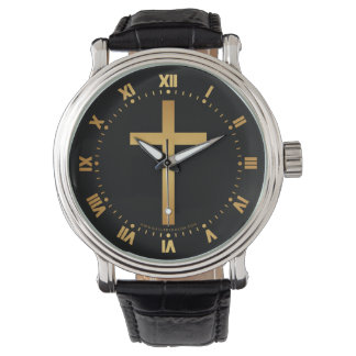 Montre Croix chrétienne de base en or noir