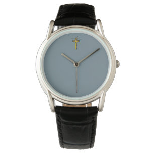 Montre Croix chrétienne grise en acier