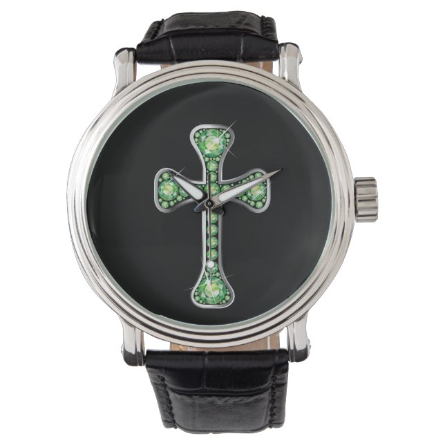 Montre Croix chrétienne "Peridot" dans Silver Watch (devant)