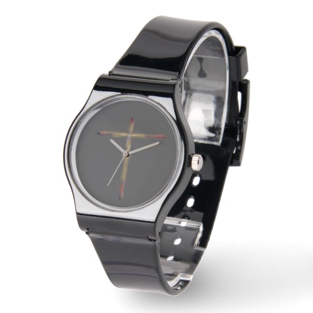 Montre Croix chrétienne sur fond noir (Angle)