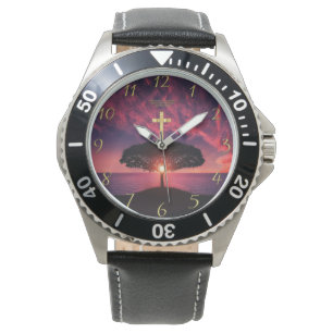 Montre Croix de foi chrétienne en or avec une phrase drôl