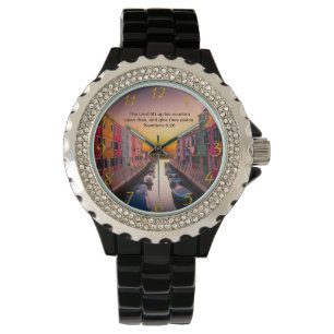 Montre Croix de foi chrétienne noire avec chiffres 6:26