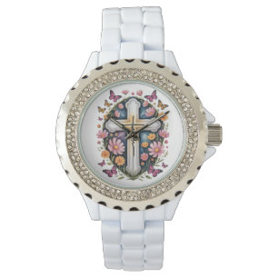 Montre Croix de foi florale