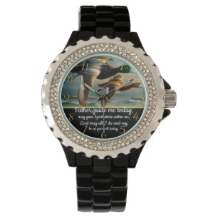 Montre Croix de la foi chrétienne d'or avec canards