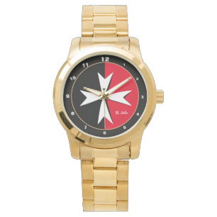 Montre Croix de Malte blanche et drapeau de Malte mode / 