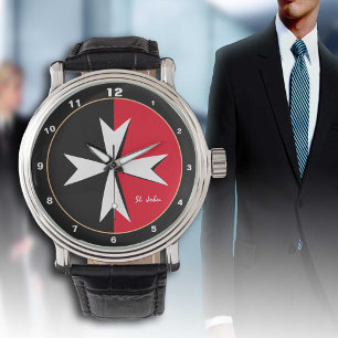 Montre Croix de Malte blanche et drapeau de Malte mode /