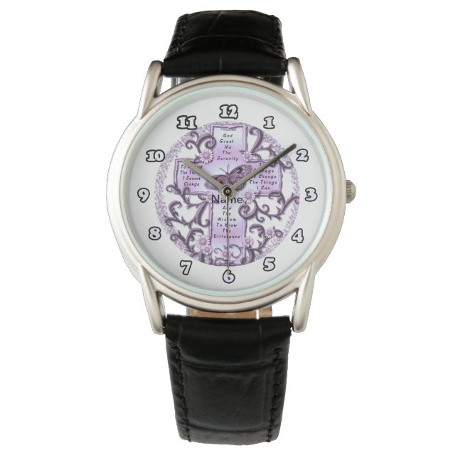 Montre Croix de prière de sérénité violette (devant)