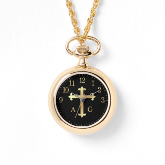 Montre Croix-or chrétienne monogramme