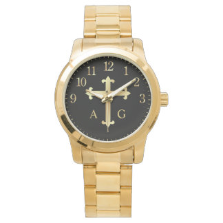 Montre Croix-or chrétienne monogramme