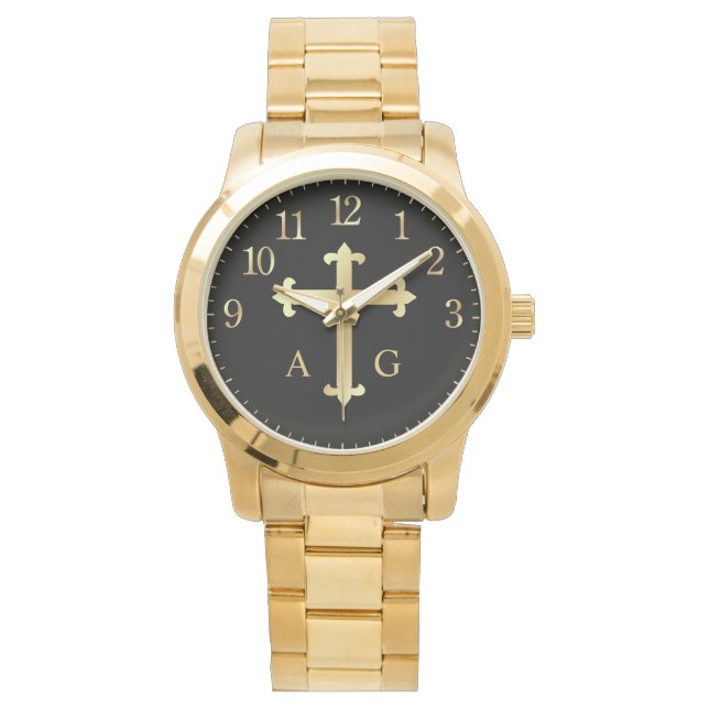 Montre Croix-or chrétienne monogramme (devant)