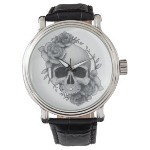 Montre Croquis de crâne et de roses