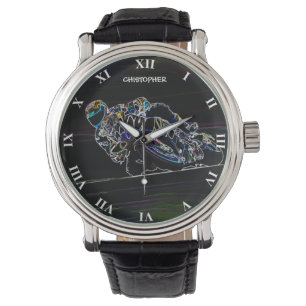 Montre Croquis de emballage rougeoyant de cercle de