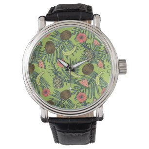 Montre Croquis de fruits tropicaux sur le Motif vert