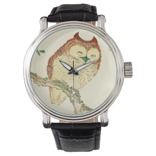 Montre Croquis d'encre japonaise vintage d'un hibou