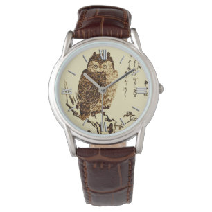 Montre Croquis d'encre japonaise vintage d'un hibou