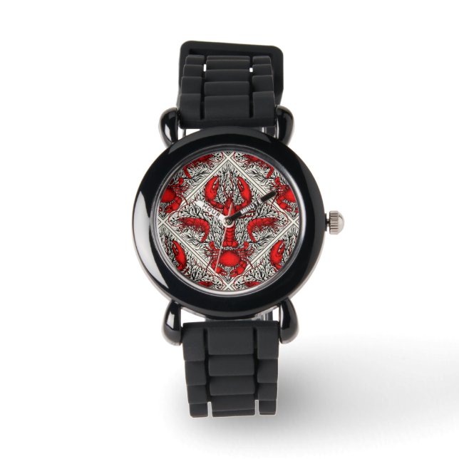 Montre Crustacés en rouge, noir et ivoire (Recto)
