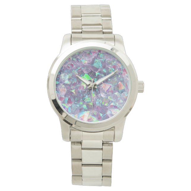 Montre Crystal Géode Opalescent - Violet/Bleu, (devant)