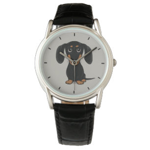 Montre Cube lisse Noir et Tan Dachshund Chien