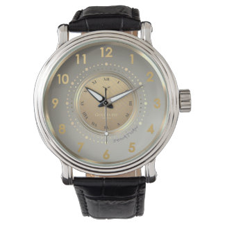 Montre Cuir Foncé Géométrique Or Élégant sur Mesure Éléga