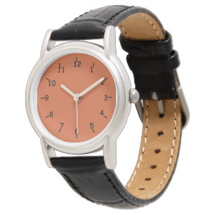 Montre Cuir noir classique brûlé de visage orange