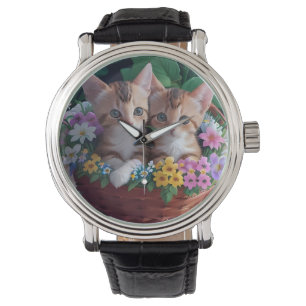 Montre Cuisinement Cute Kittens dans un panier à fleurs
