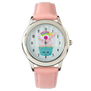 Montre Cupcake bleu mignon avec visage Kawaii