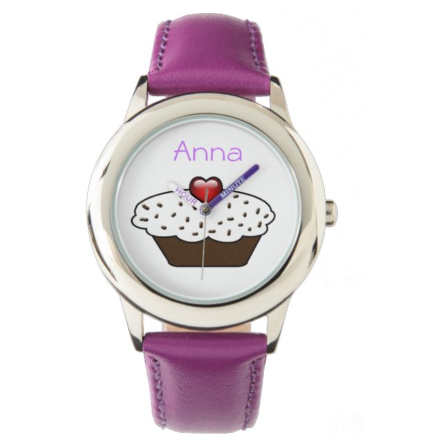 Montre cupcake mignon violet design personnalisé (devant)