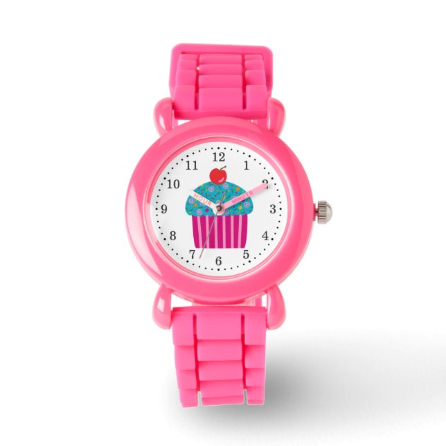 Montre Cupcake rose avec turquoise Frosting Red Cherry (Recto)