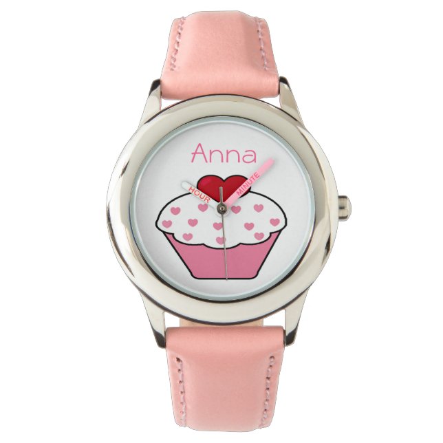 Montre cupcake rose mignon design personnalisé (devant)