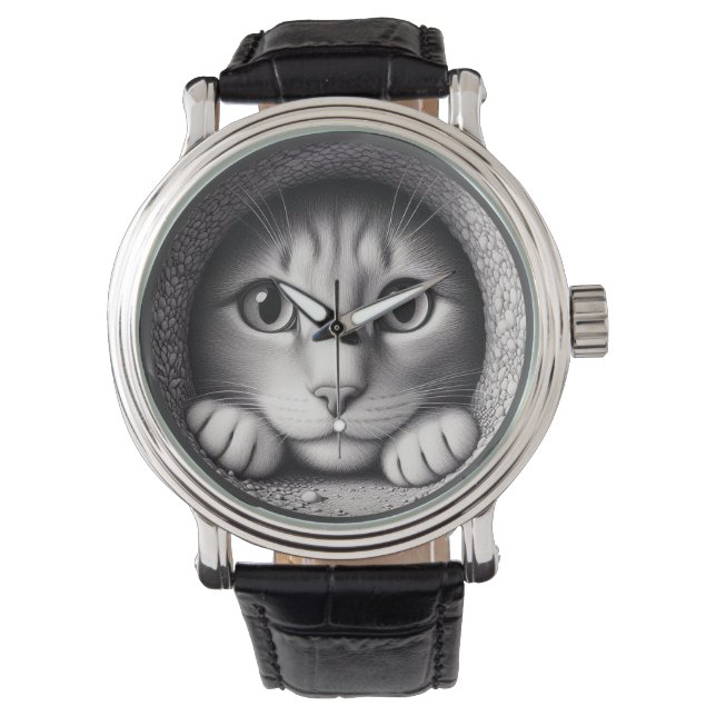 Montre Curieux tons de gris pour chats (devant)