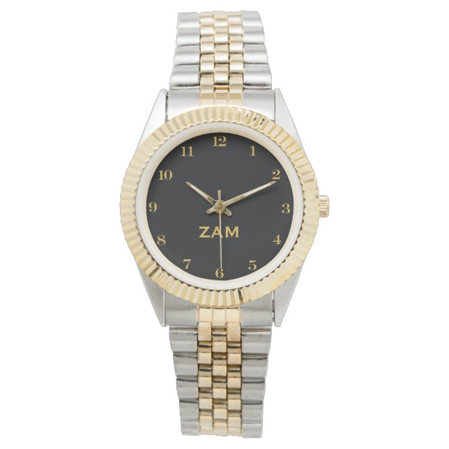 Montre Custom Black Monogrammed Gold Silver Tone Bracelet (devant)