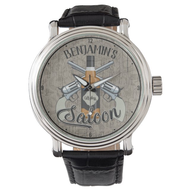 Montre Custom Cowboy Revolver Gun Whiskey Saloon (devant)
