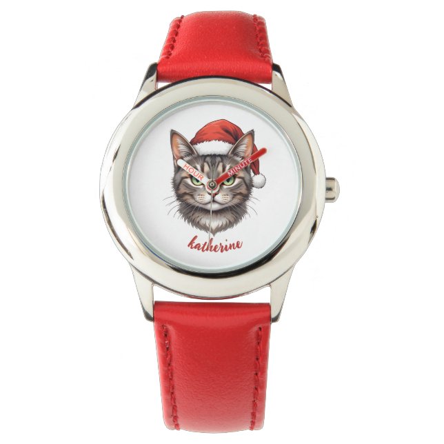 Montre Custom Cute Christmas Cat with Santa Hat (devant)