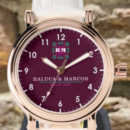 Montre Custom floral couple names monogram 