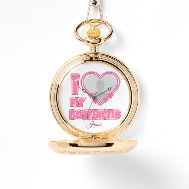 Montre Custom I Love My Boyfriend - Ajouter photo et nom (Recto)