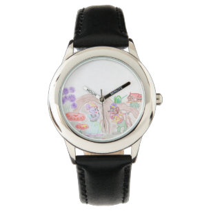 Montre Custom Kids Artwork, deux mignonnes souris, fleurs