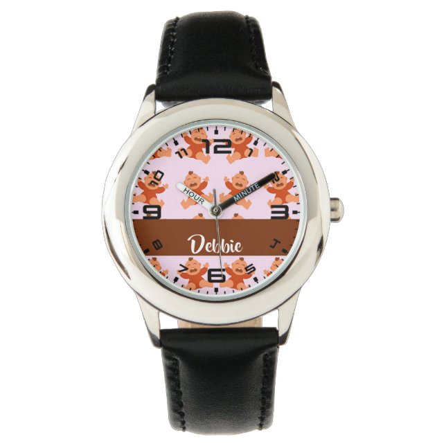 Montre Custom name crying babies on pink (devant)