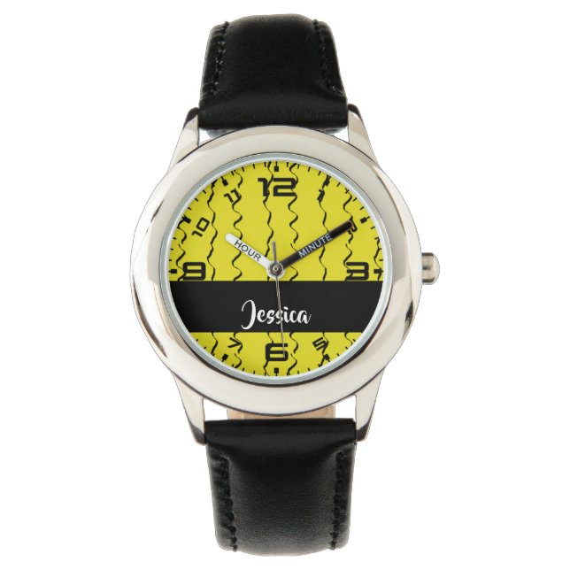 Montre Custom name wavy lines on yellow (devant)