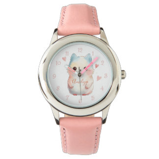 Montre Custom Stainless steel Kids Pink Leathe