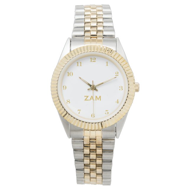 Montre Custom white Monogrammed Gold Silver Tone Bracelet (devant)