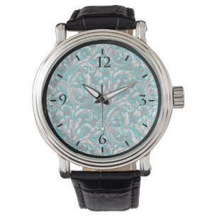 Montre Cute aqua gris transparent motif floral