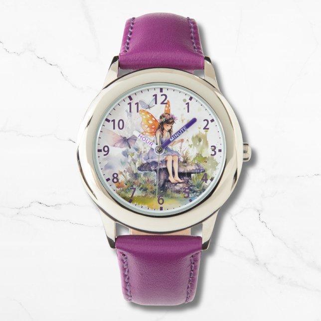 Montre Cute aquarelle Bois Fée Papillon Floral (Créateur téléchargé)
