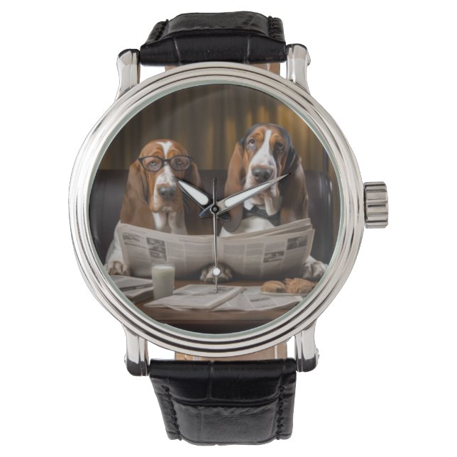 Montre Cute basset hounds lecture journal (devant)