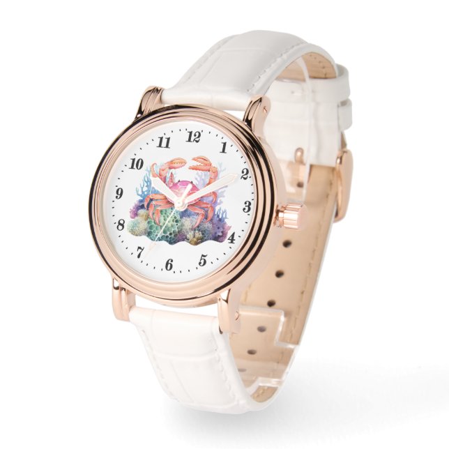 Montre Cute Beach crabe amoureux de l'aquarelle (Angle)