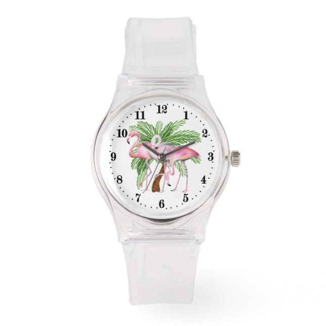Montre Cute Beach rose flamingo Watch (Recto)