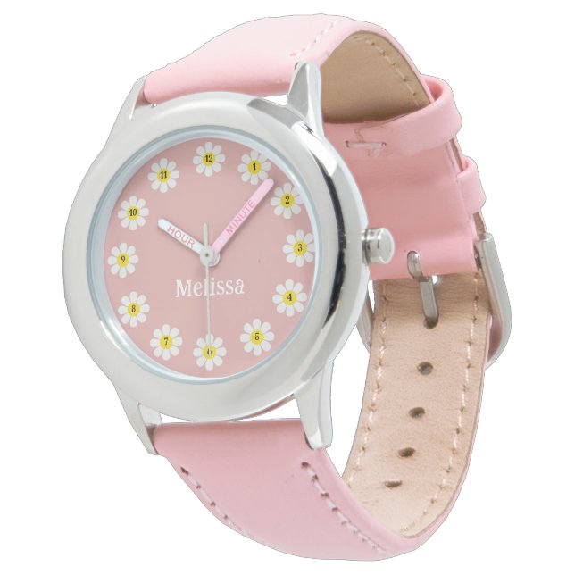 Montre Cute Boho Daisy Flower Nom personnalisé Fille (Incliné)