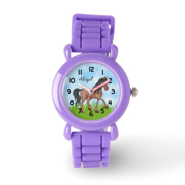 Montre Cute Brown et Black Horse (Recto)